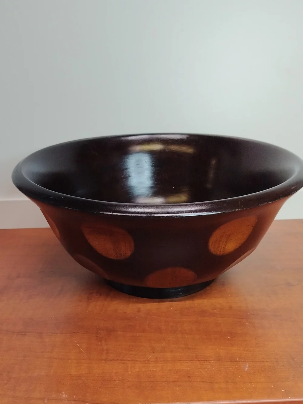 Handcrafted Mango Wood Bowl With Circles Cut Outs 11.5